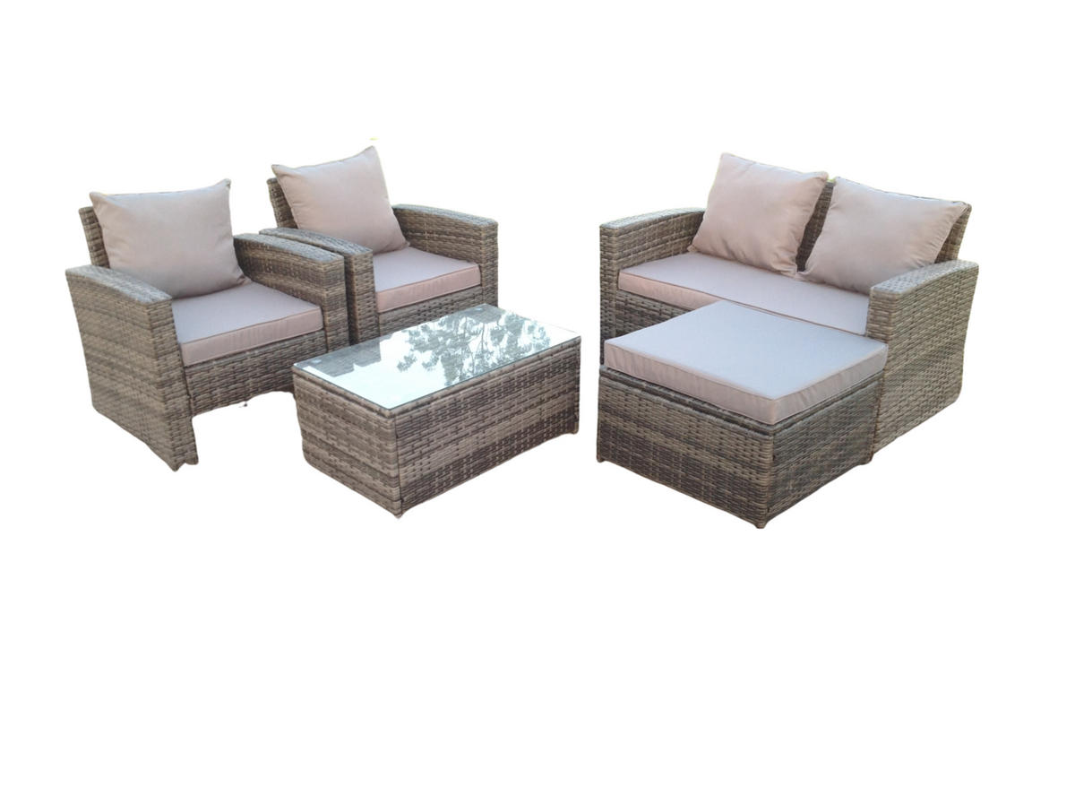 GARTENGARNITUR Polyrattan 5-Sitzer - Dunkelgrau, Metall - Fimous