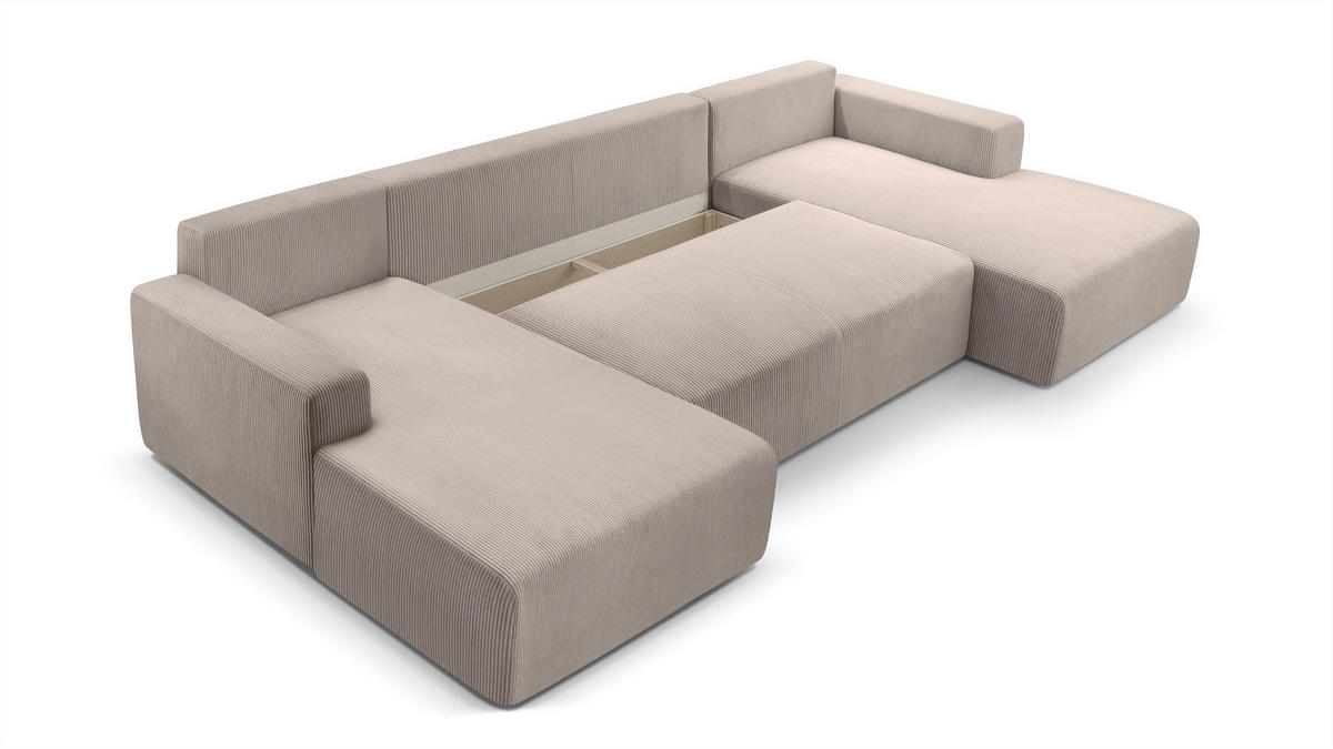 WOHNLANDSCHAFT Catea Beige 364/145/85 cm mit Schlaffunktion - Beige/Schwarz, Kunststoff/Textil (364/84/145cm) - AX Living