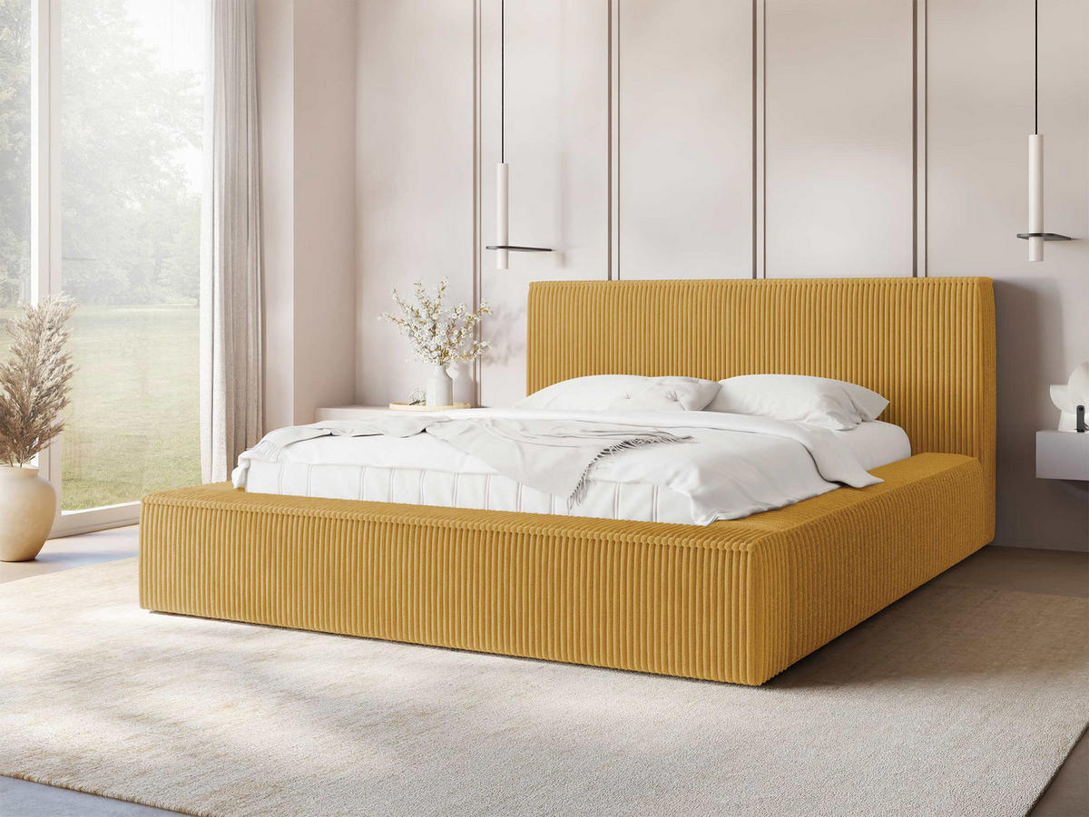POLSTERBETT Glexi - Gelb, Holz/Textil (180/200cm) - MIRJAN24
