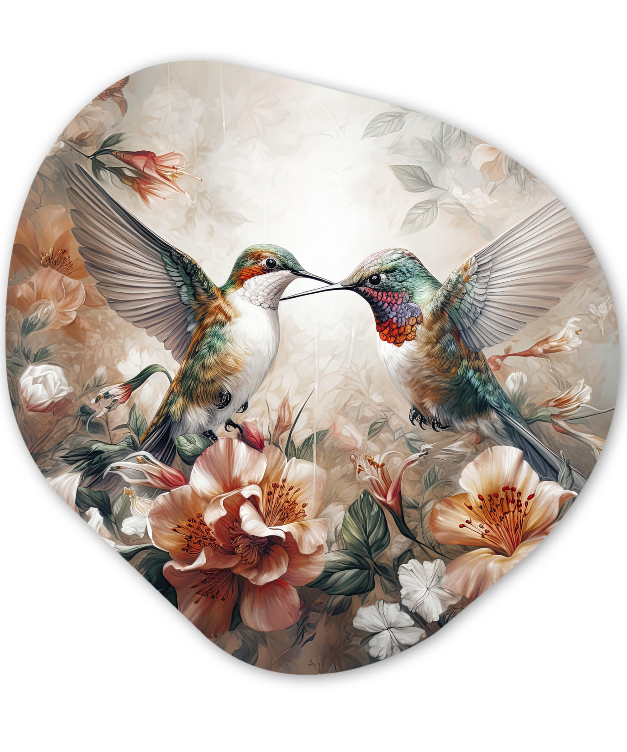 WANDBILD Kolibri - Vögel - Blumen - Natur 40x40 cm - Altrosa, Kunststoff (40/40cm) - MuchoWow