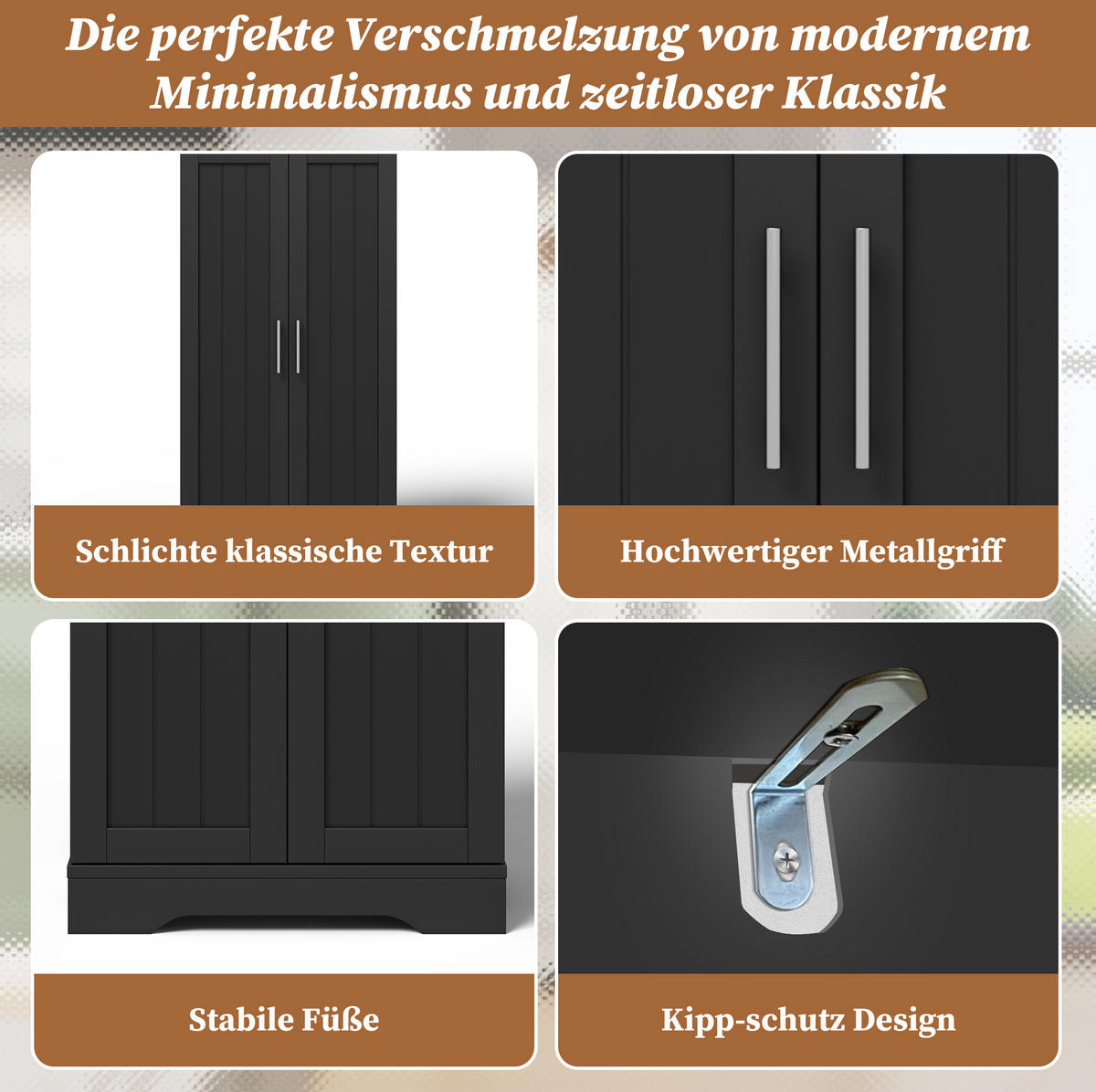 ANRICHTE 120/60/40 cm in Schwarz mit LED-Beleuchtung und verstellbarem Anrichte - Schwarz, Holzwerkstoff (60/120/40cm) - Flora Grace