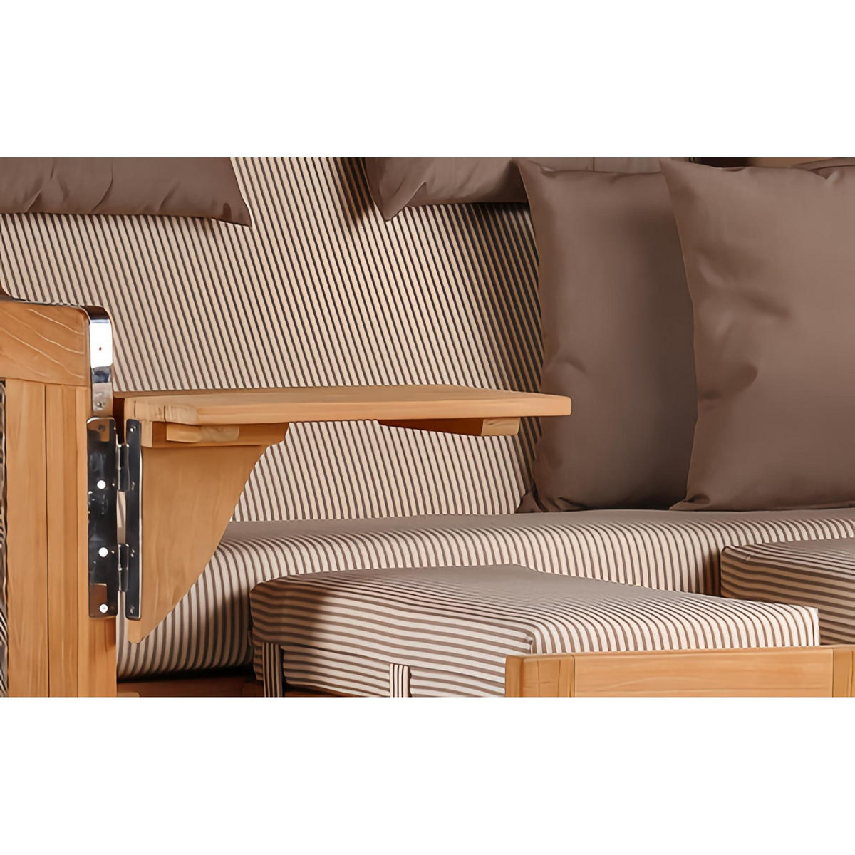 STRANDKORB Düne Grande Bullauge Teak PE Grey Dessin 510 - Beige/Braun, Metall (142/170/95cm) - Mr. Deko