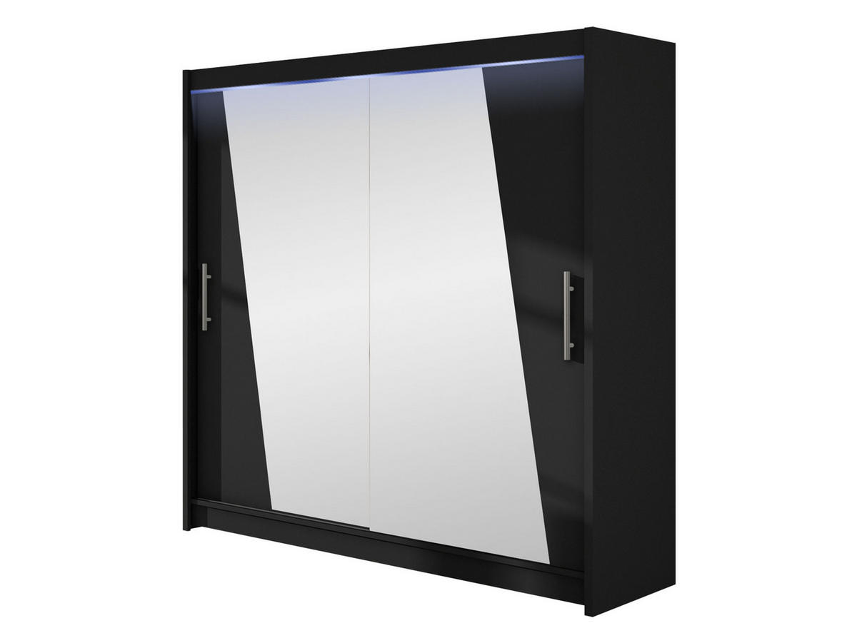 KLEIDERSCHRANK London XIV, mit RGB LED Beleuchtung - Silberfarben/Schwarz, Holzwerkstoff/Kunststoff (180/215/58cm) - MIRJAN24