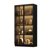 VITRINA 80/40/160 cm črna z LED osvetlitvijo in steklenimi vrati - črna, leseni material (40/160/80cm) - BEAOK