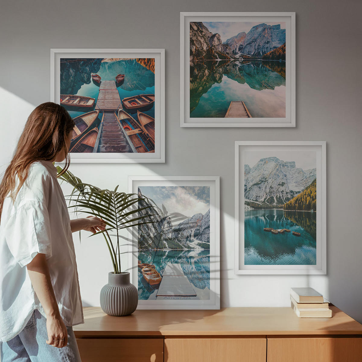 WANDBILDER 4er-Set - 50x50 cm & 40x60 cm Weißer Rahmen - See, Brücken, Berge - Weiß, Kunststoff (50/50cm) - ArtPrintCave