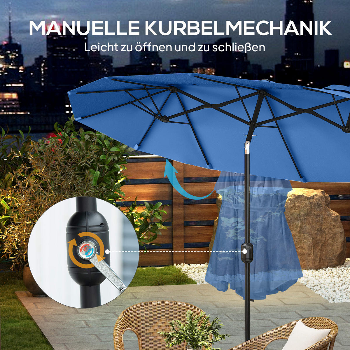 DOPPELSONNENSCHIRM aus Polyester Stahl Blau - Blau, Metall (147/285cm) - Outsunny
