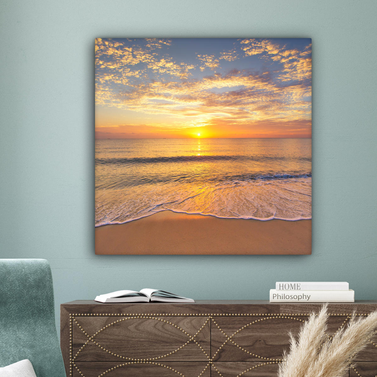 LEINWANDBILD Strand - Sonnenuntergang - Meer 90x90 cm - Gelb, Textil (90/90cm) - MuchoWow