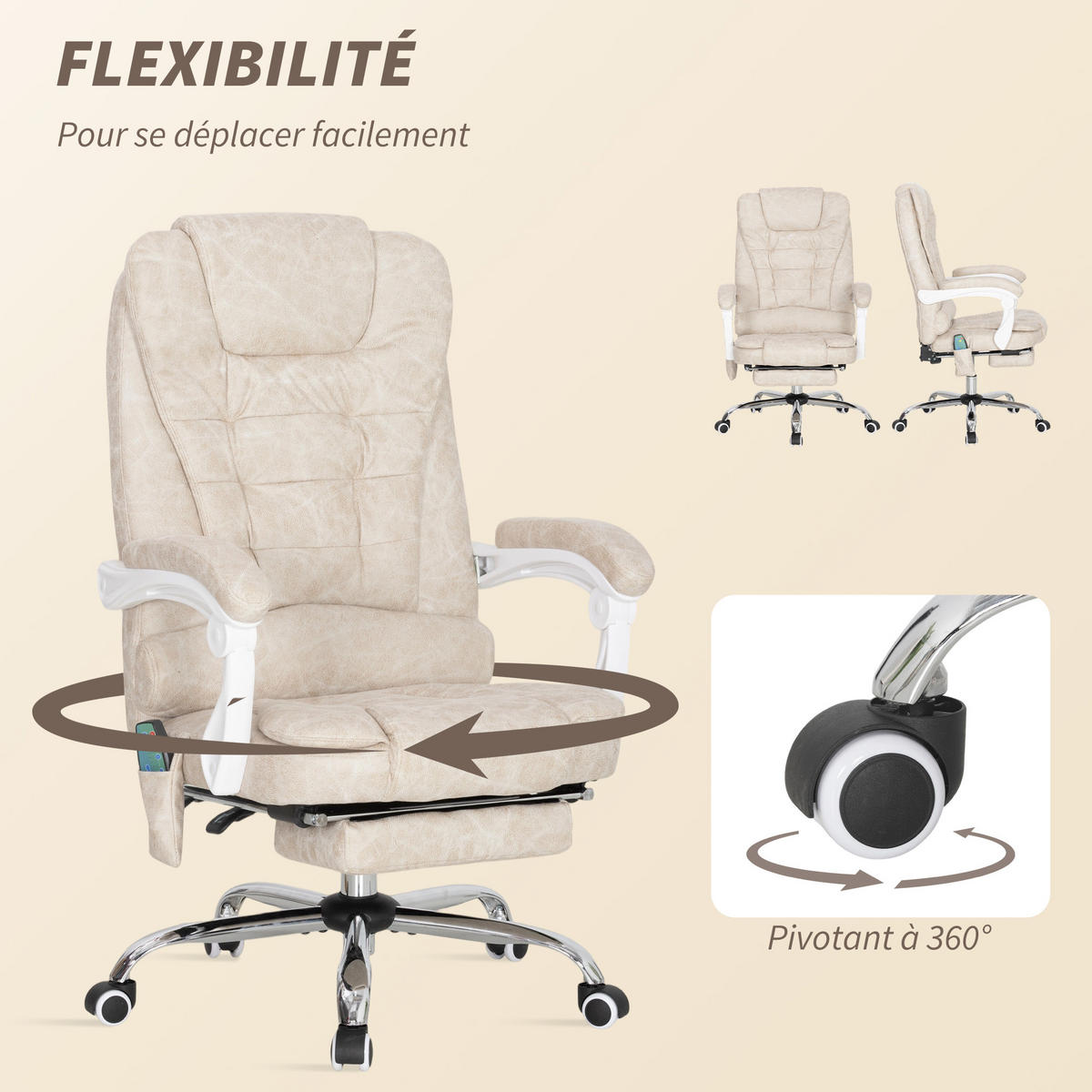 CHEFSESSEL DE-11783 MIT MASSAGE- & HEIZFUNKTION Creme - Creme, Metall (65/119/70cm) - ComfortXL