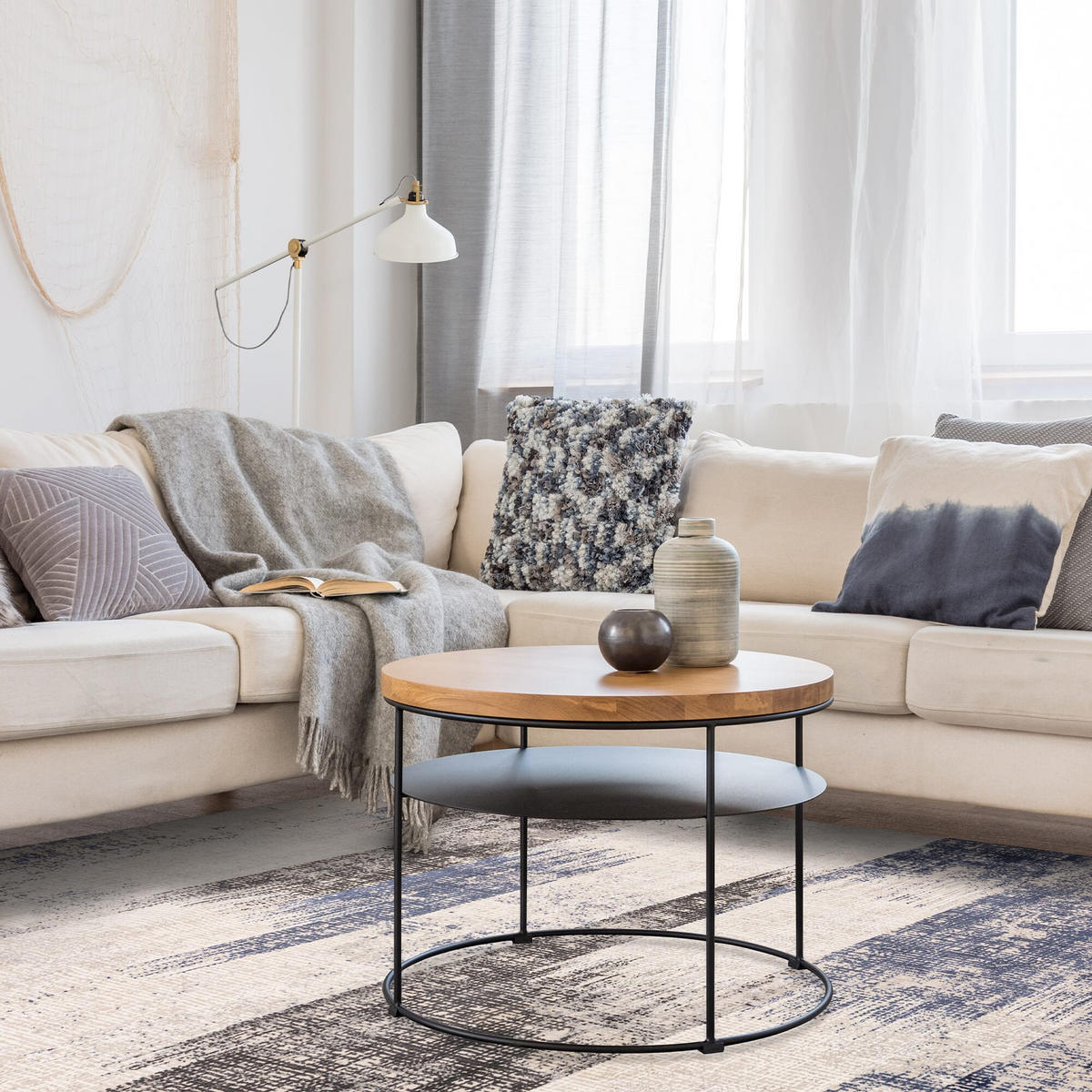 TEPPICH Velours geometrisch abstrakt pflegeleicht rutschfest TIBER-Orte, Dunkelblau 200x290 cm - Dunkelblau, Textil (200/290cm) - KADIMA DESIGN