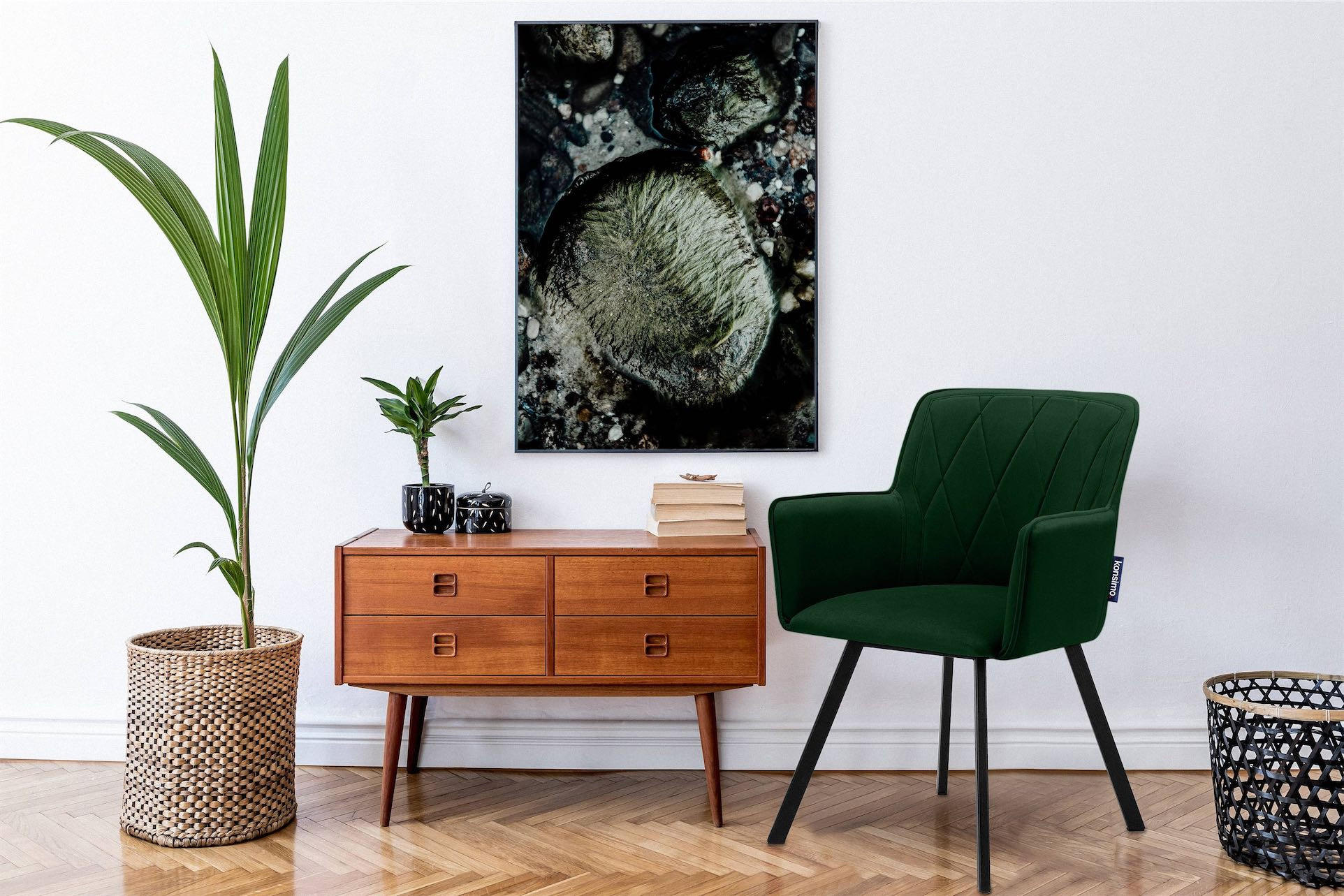 Thumbnail - Konsimo® Esszimmerstuhle, Dunkelgrün, Metall, Textil, 56x84x46 cm, Hergestellt in Europa, Esszimmer, Stühle, Esszimmerst...