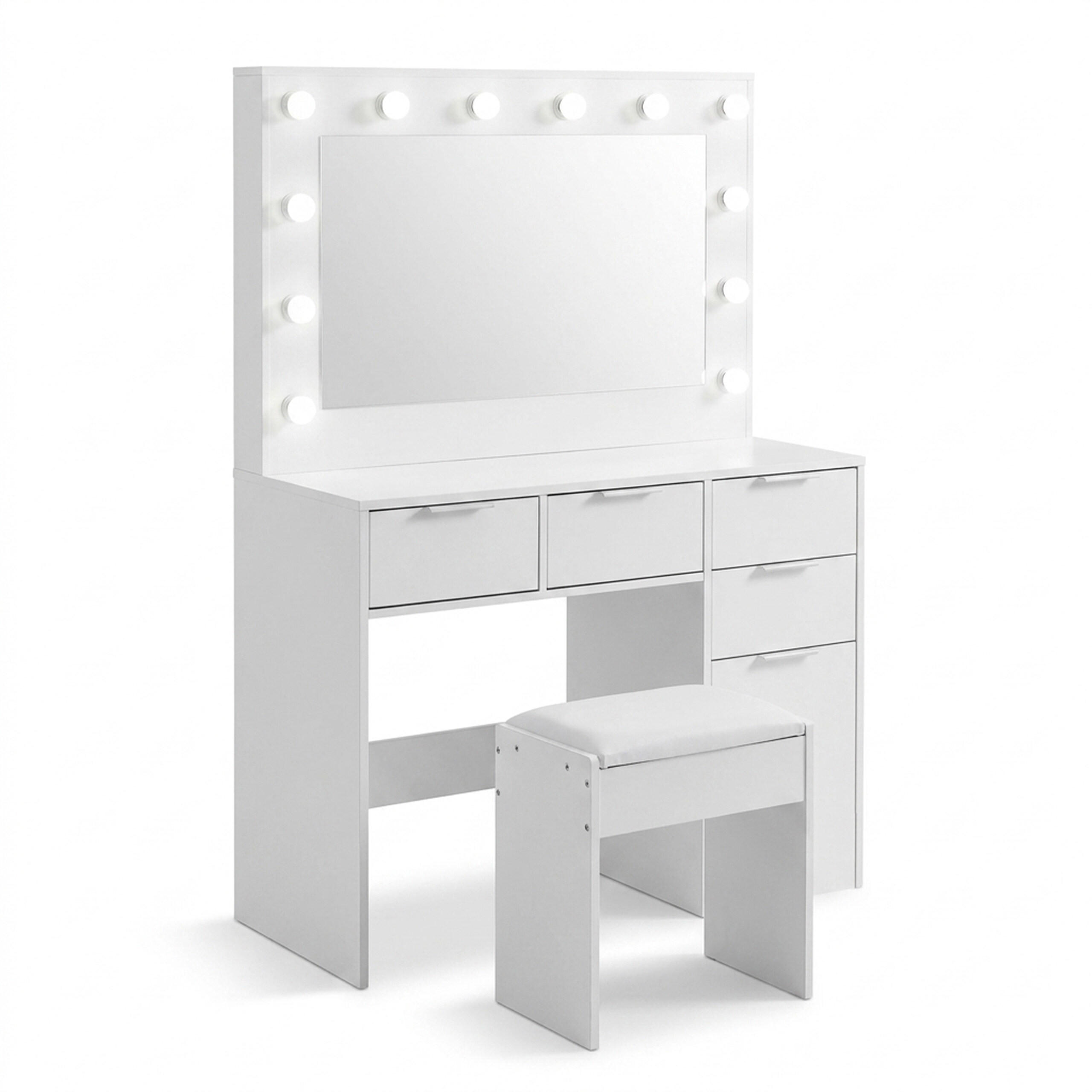 STOLEK Bílý 2dílná-sada LED zrcadlo - bílá, kompozitní dřevo (105/140/40cm) - Relaxdays