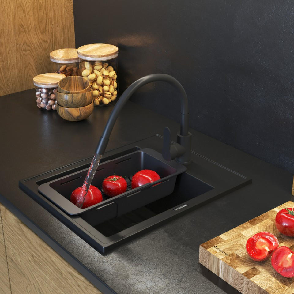 GRANITSPÜLE Nero mit Batterie und Siphon - Schwarz, Kunststoff/Stein (40/20/50cm) - Granitan