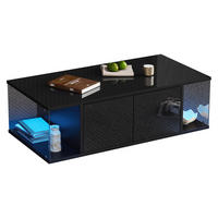COUCHTISCH 100x50cm Schwarz Hochglanz Hartglas LED 2 Schränke Schlicht - Schwarz, Holz (111.68/58.98/13.49cm) - FLIEKS