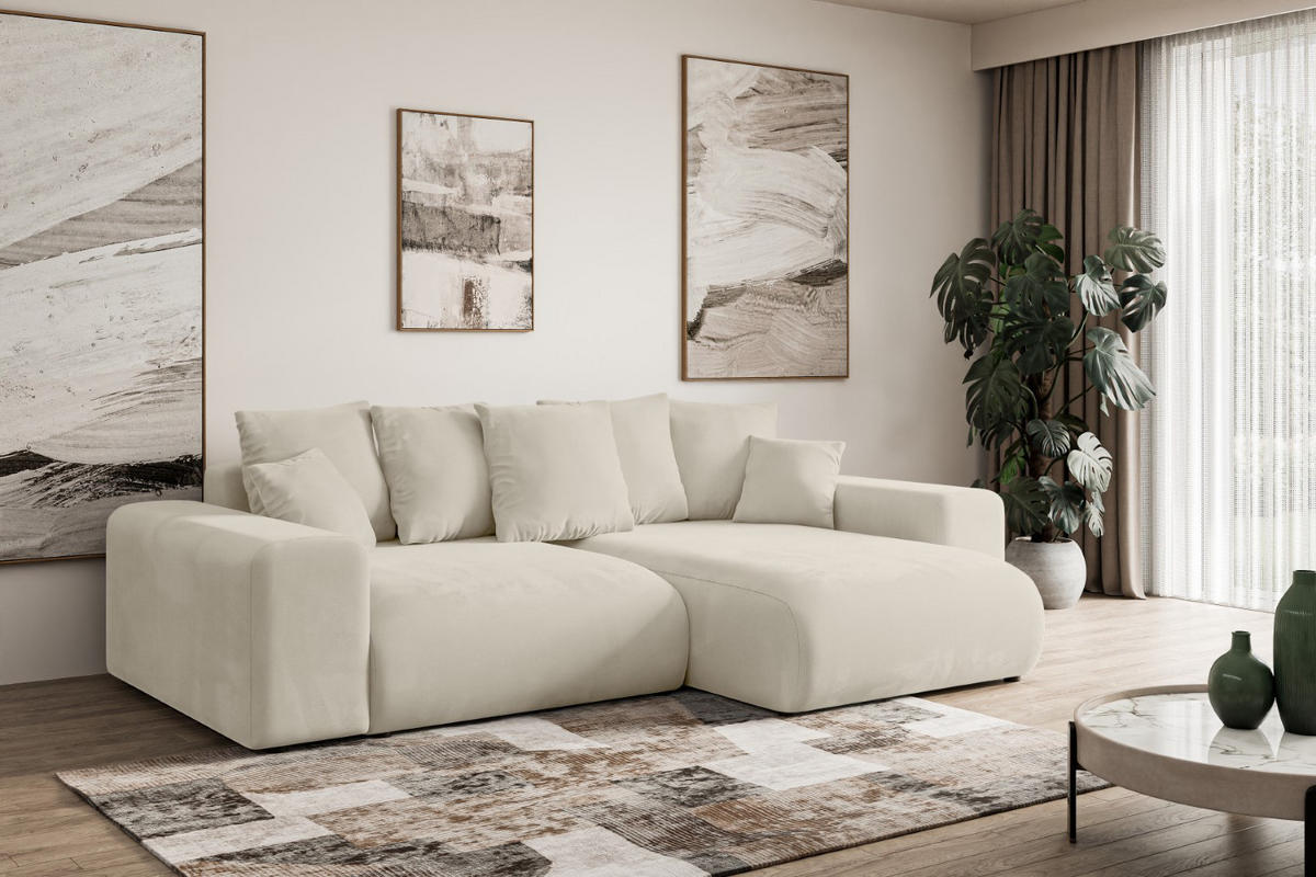 ECKSOFA Ottomane rechts ESKAR-L 266x176x84 Cappuccino Velours - Schwarz/Cappuccino, Holzwerkstoff/Kunststoff (176/266cm) - ALTDECOR