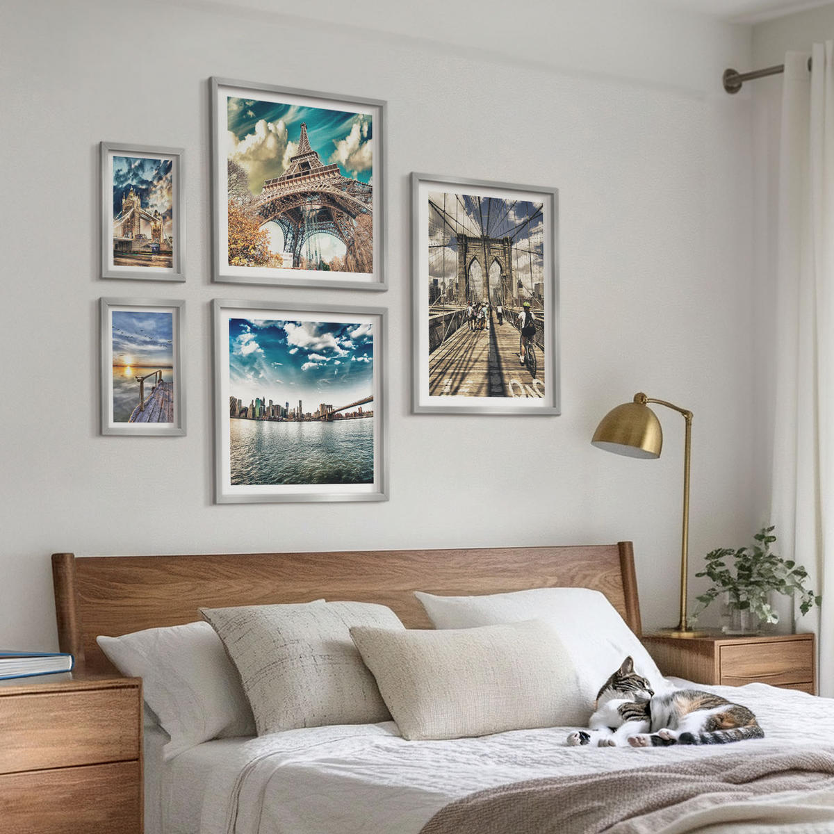 WANDBILDER 5er Set - 50x50 cm & 20x30 cm & 40x60 cm Silberner Rahmen - Abstrakte geometrische Formen - Silberfarben, Kunststoff (40/60cm) - ArtPrintCave