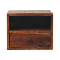NACHTTISCH Massivholz Solis Chestnut Wand-Nachttisch, 1 Schublade, 1 offenes Fach, dunkelbraun - Messingfarben/Braun, Holz/Metall (30/24/25cm) - Artisan Furniture