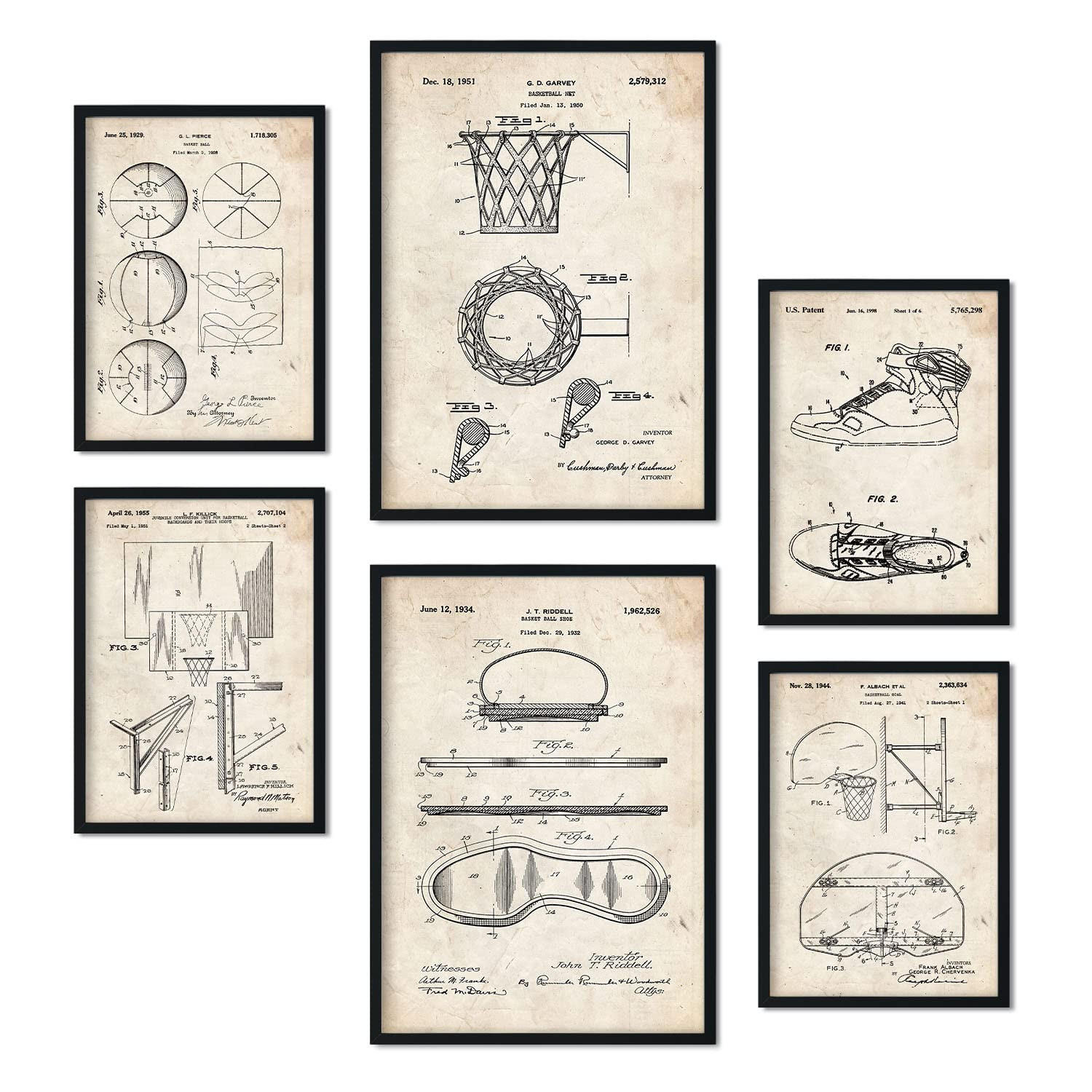 POSTER Set Mit 6 Plakaten Mit Basketball Patenten Im Vintage Stil A3 & A4 Rahmenlos - Klar, Papier (29/3cm) - Nacnic