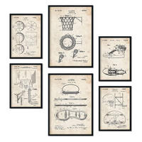 POSTER Set Mit 6 Plakaten Mit Basketball Patenten Im Vintage Stil A3 & A4 Rahmenlos - Klar, Papier (29/3cm) - Nacnic