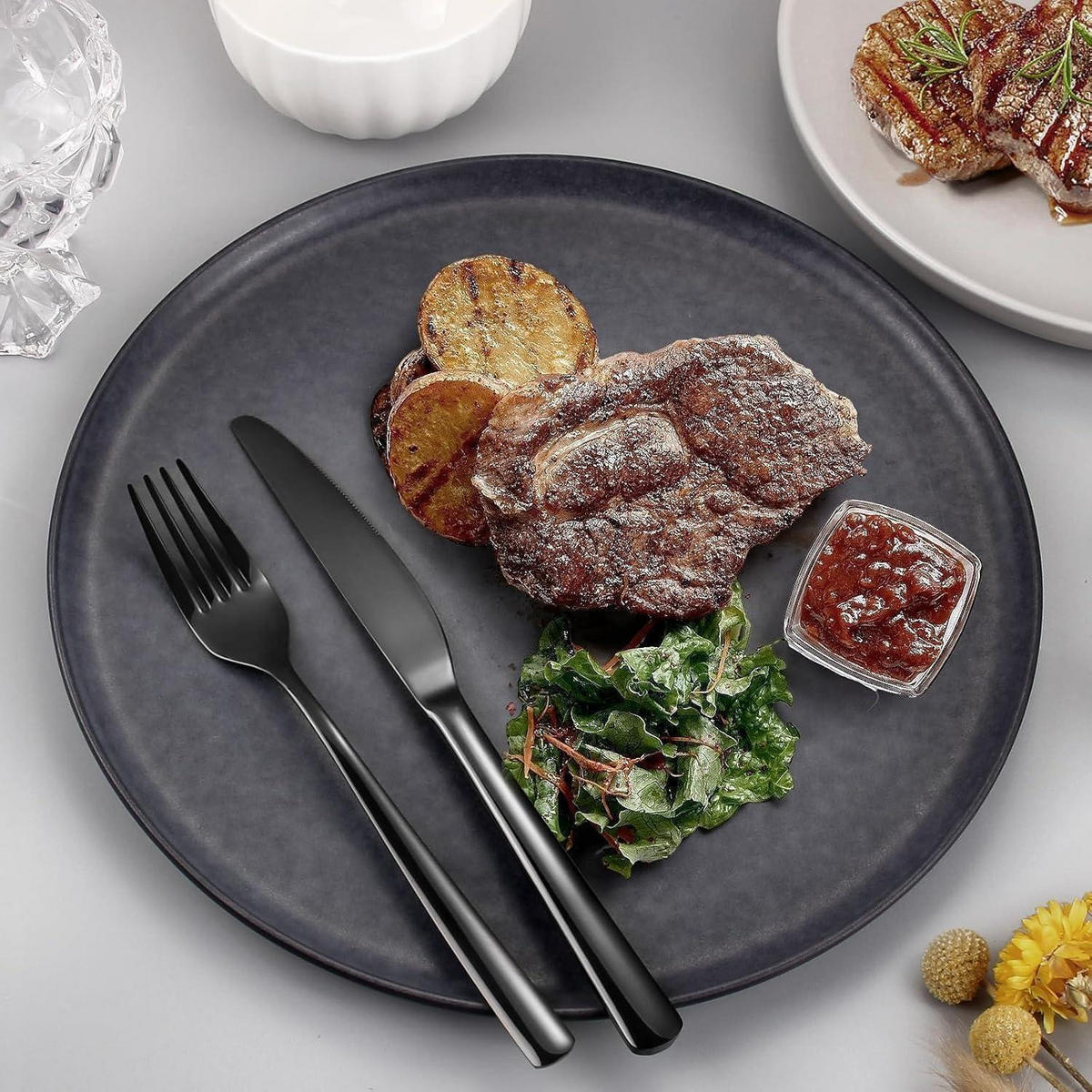 BESTECKSET 30-teilig für 6 Personen Edelstahl Schwarz Spülmaschinenfest - Schwarz, Metall