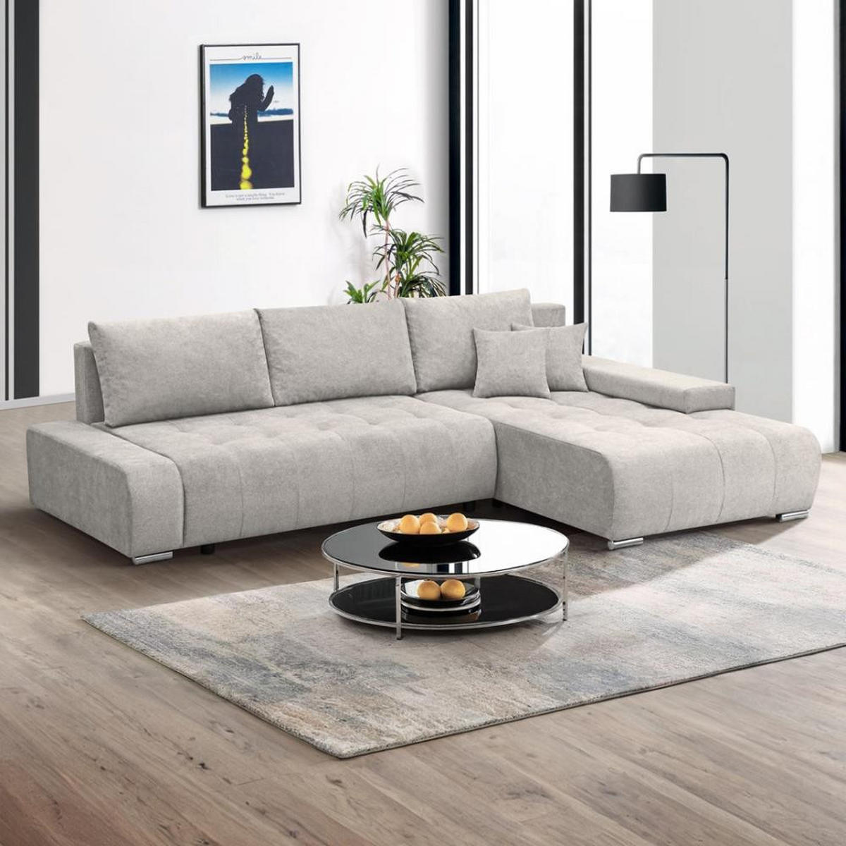 ECKSOFA Draco L beige rechts - Chromfarben/Beige, Textil/Metall (267/186cm) - Beautysofa