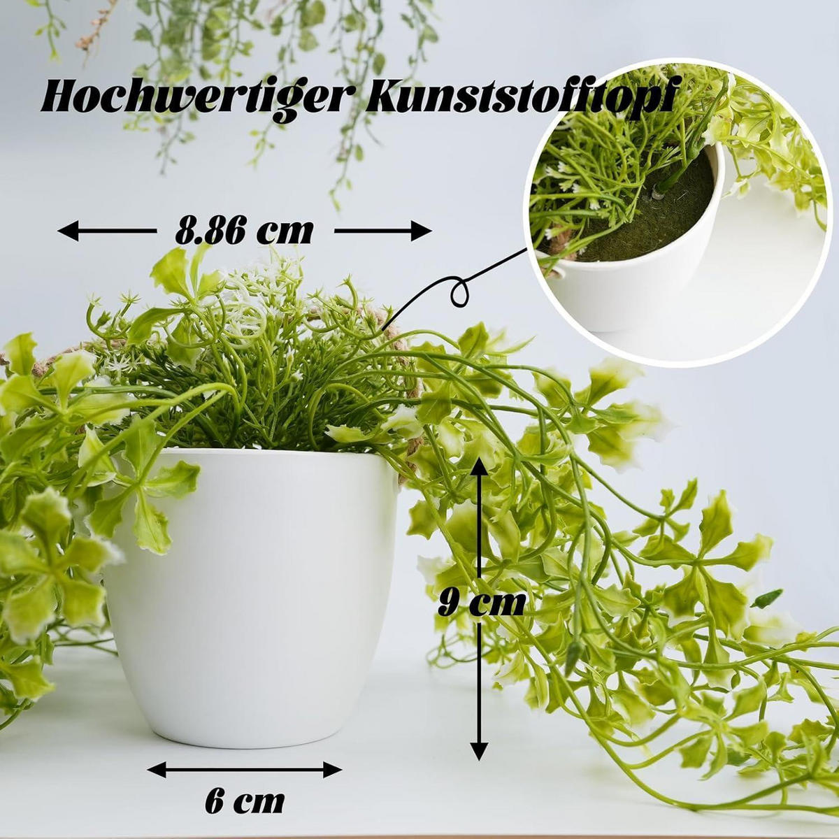 HÄNGEPFLANZE 3 Stück 33 cm Kunstpflanze im Topf - Grün, Kunststoff (14cm)