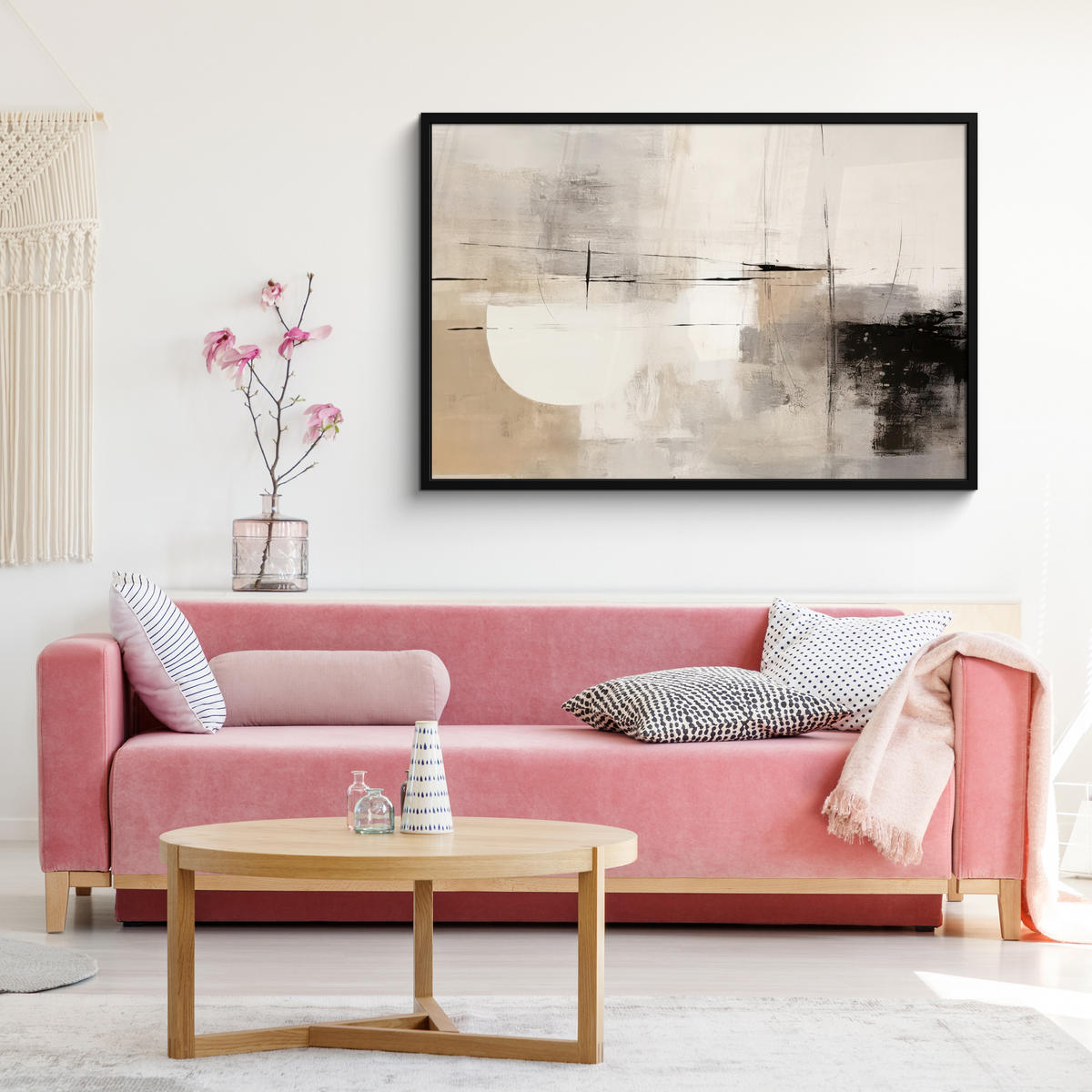 POSTER MIT RAHMENGERAHMTES BILD Abstrakt - Kunst - Grau 120x80 cm - Hellgrau, Papier (120/80cm) - MuchoWow