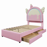 POLSTERBETT 90/200 cm DE-04650, mit LED, 2 Schubladen und Einhornform in Rosa - Pink, Holzwerkstoff (90/200cm) - ComfortXL