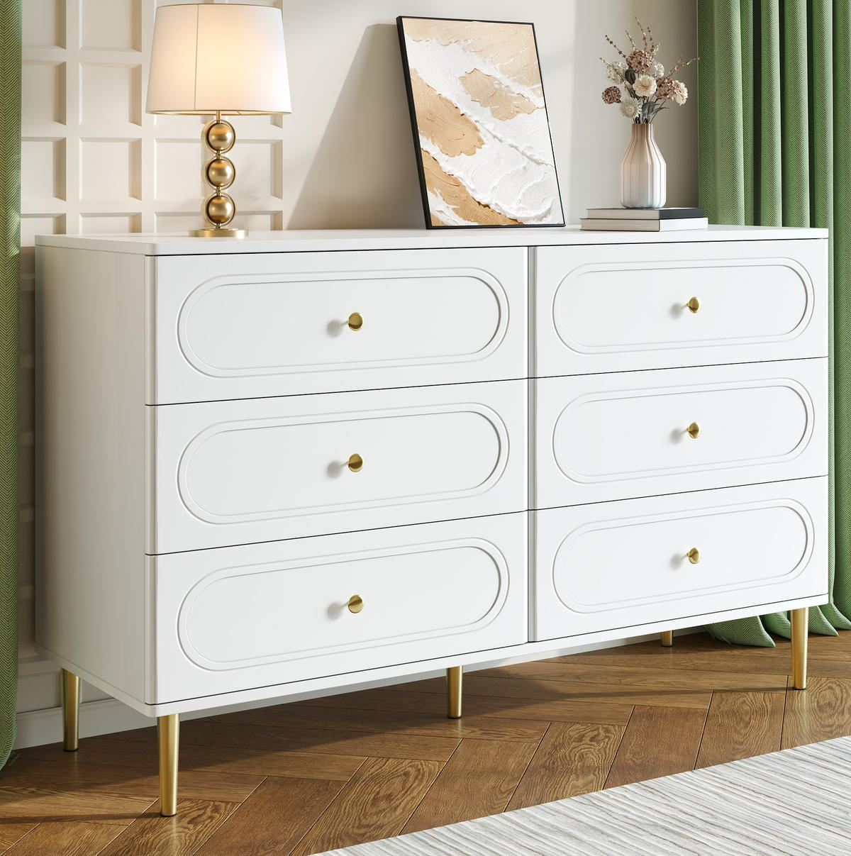 SIDEBOARD 120/40/75 cm Weiß aus MDF und Holzwerkstoff mit 6 Schubladen - Weiß, Holzwerkstoff (120/75/40cm) - OKWISH