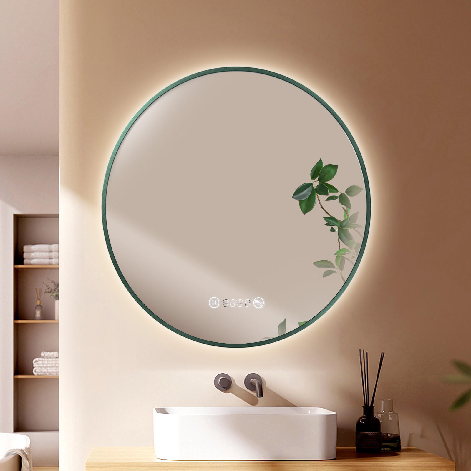 BADSPIEGEL Rund mit Beleuchtung Grün ф70 cm - Grün, Glas (70/3.1/70cm) - EMKE