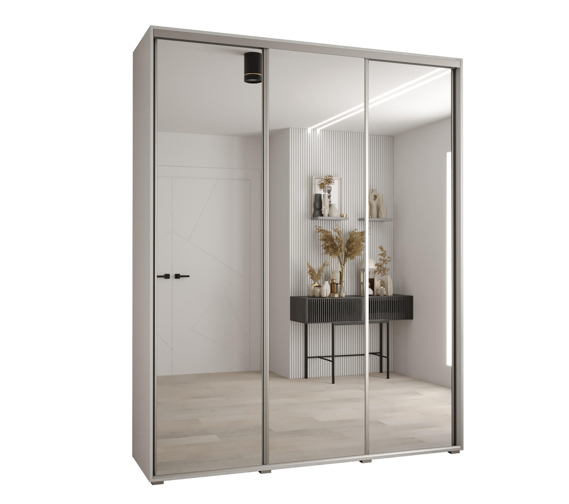 Abiks Möbel SCHWEBETÜRENSCHRANK Weiß, Weiß, Silber 200cm × 45cm × 235cm