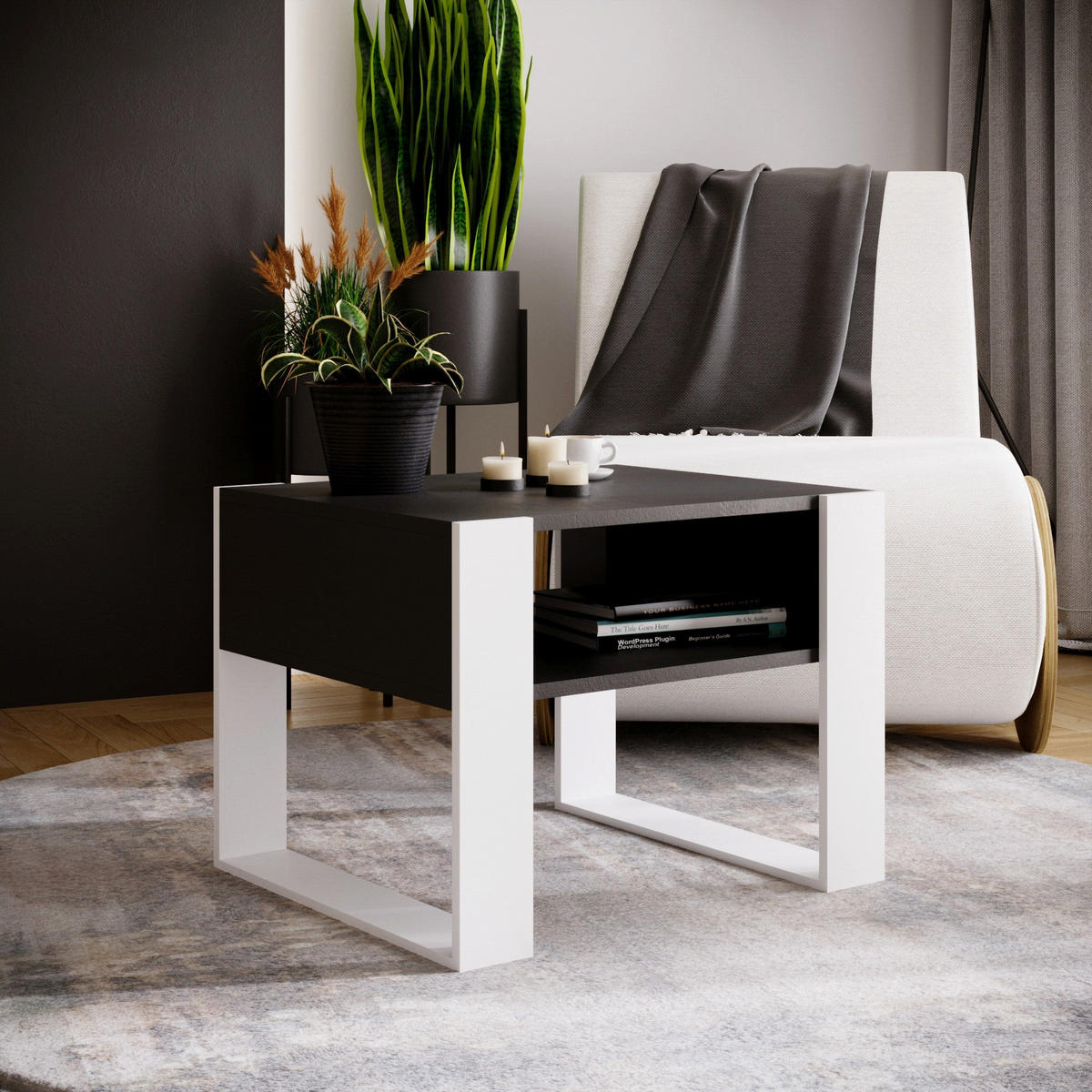 COUCHTISCH KARO 65 - Schwarz/Weiß, Holz (53.6/65/45cm) - Mat-Haus