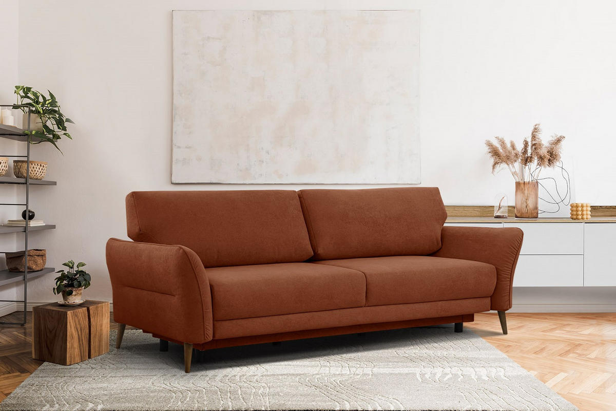 SOFA FIGARI 3-Sitzer mit Schlaffunktion, dunkelorange - Dunkelorange/Braun, Holz/Textil (232/90/107cm) - Courtois Laville