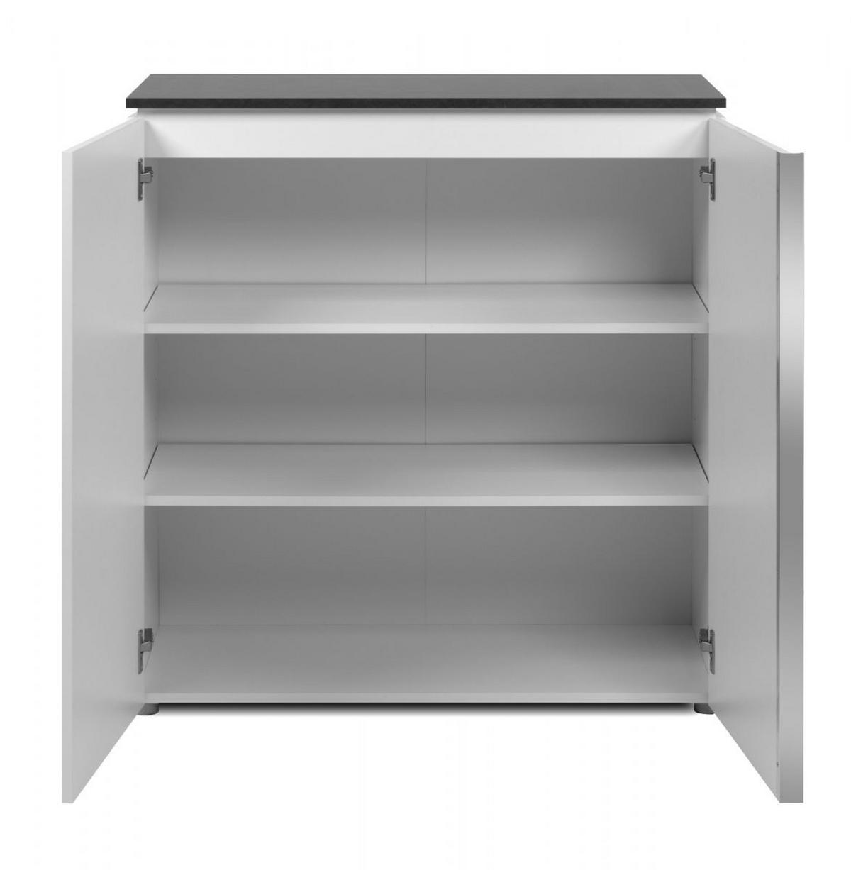 KOMMODE weiß Glanz, grau 89 cm, Sideboard 2-türig - Chromfarben/Silberfarben, Holzwerkstoff/Kunststoff (88.5/92/40cm) - Furn.Design