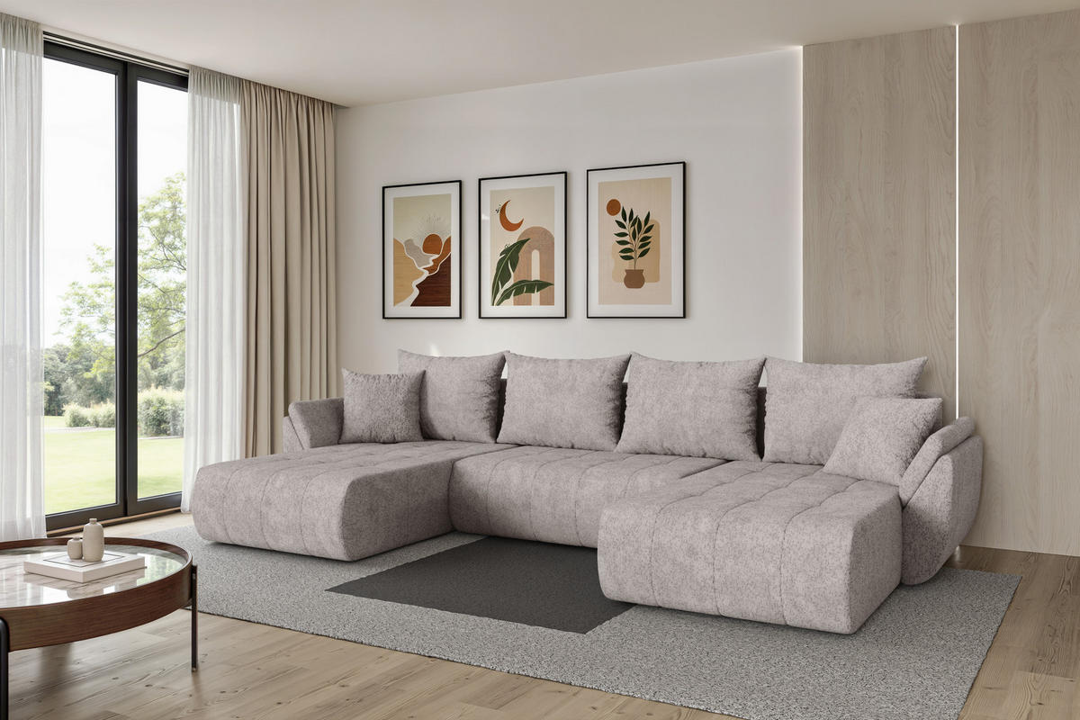 SEDACÍ SOUPRAVA DO U s funkcí spaní a úložným prostorem TOKO-U 378x194x86 světle šedá velur - černá/světle šedá, kompozitní dřevo/textil (378/86/194cm) - ALTDECOR