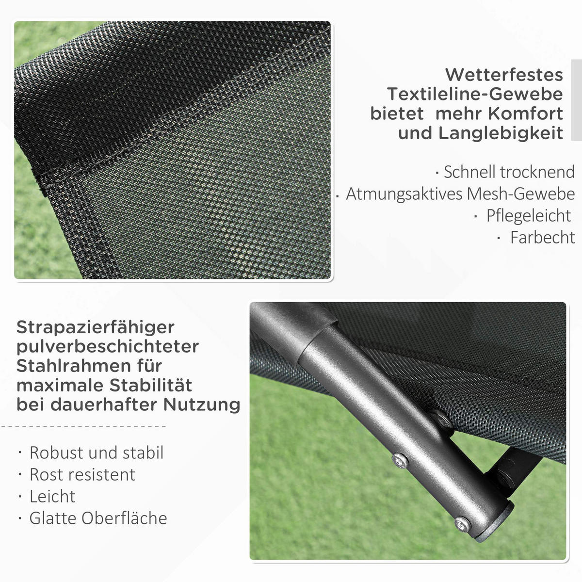 SCHAUKELLIEGE, Texteline, Schwarz, 155 x 61 x 88 cm - Schwarz, Metall (61/88/155cm) - Outsunny