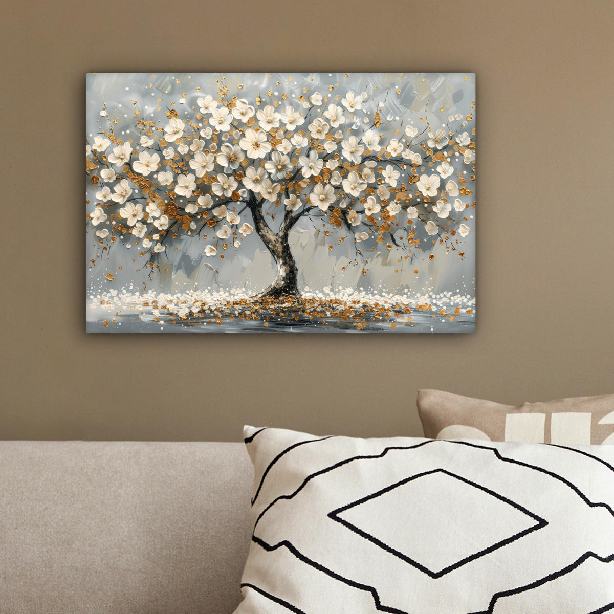 LEINWANDBILD Baum - Blumen - Weiß - Natur - Kunst Deko Schlafzimmer 30x20 cm - Weiß, Textil (30/20cm) - MuchoWow