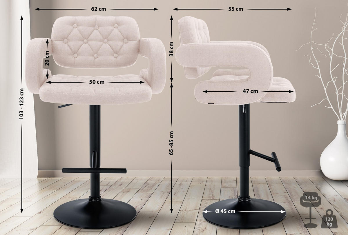 BARHOCKER Stoff beige - Beige/Schwarz, Textil/Metall (62/103/55cm) - CLP