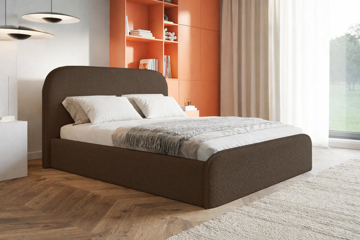 DOPPELBETT 160x200 Wendra Slim mit Lattenrost, Bettkasten, Boucle, Braun - Braun, Holz/Textil (160/200cm) - Emporius