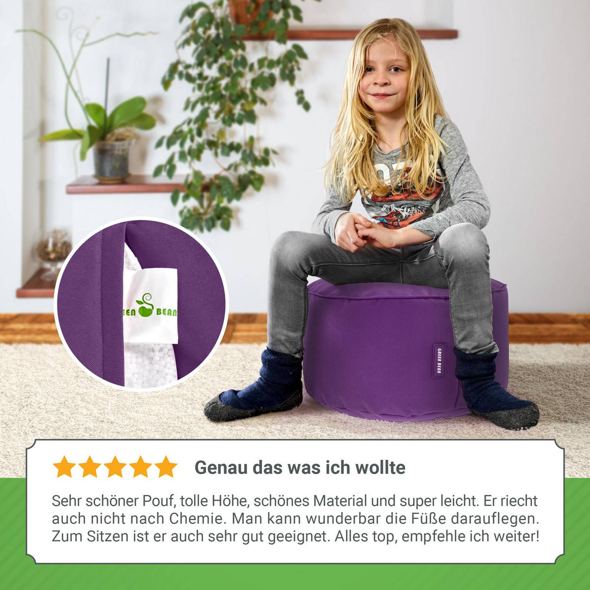 SITZSACK-HOCKER Pouf "Stay" 45x25cm - Lila, Textil (45/25/45cm) - Green Bean