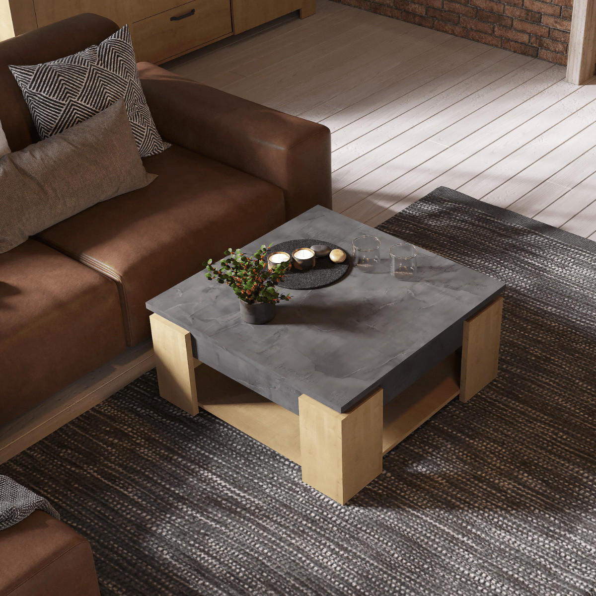 COUCHTISCH - austin 80/80/37,2 cm - Eschefarben, Holzwerkstoff (80/80/37.2cm) - Calicosy