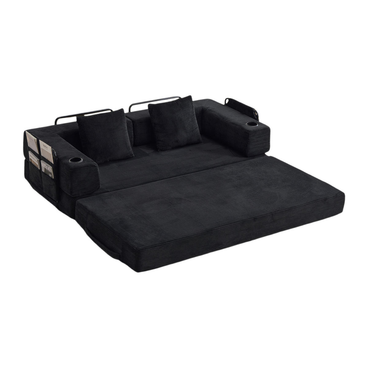 SCHLAFSOFA DE-33515 faltbar mit Becherhalter Schwarz - Schwarz, Textil (185/60/92.5cm) - ComfortXL