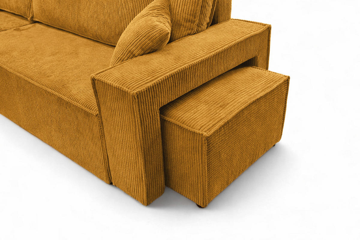 ECKSOFA Mit Schlaffunktion Und Pouf, Cordstoff Poso, Senffarbe, Links, Best L Mit Pouf - Gelb, Holz (244/145cm) - Kaiser Möbel