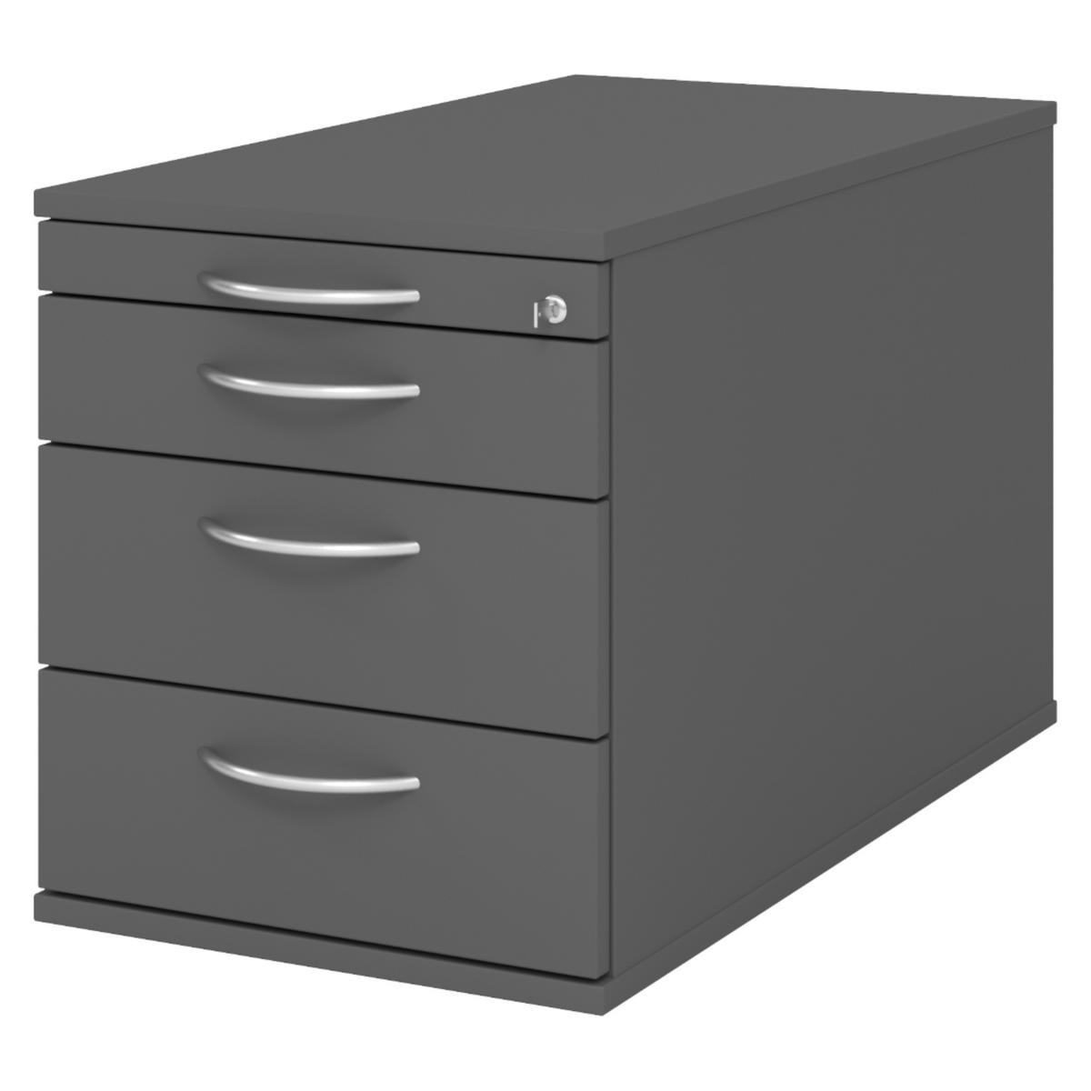 ROLLCONTAINER - mit 3 Schubladen 80/42,8/51,2 cm in Graphitfarben Bogengriff (Metall) - Graphitfarben, Holzwerkstoff (42.8/51.2/80cm) - bümö