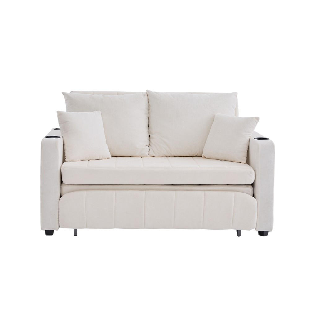 SCHLAFSOFA Zweisitzer mit Schlaffunktion,ausziehbar,Chenille,Beige - Beige, Textil (73/83/139cm) - LVHOM