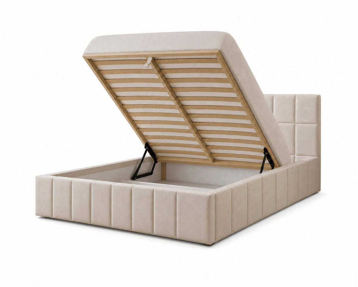 POLSTERBETT 200x200 cm, Alma, Doppelbett mit Bettkasten, Lattenrost aus Holz, Velourstoff, Beige - Beige, Holz/Textil (200/200cm) - Marpur