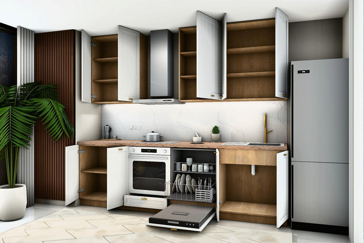 KÜCHENZEILE Sorento Weiß & Sonoma Eiche – 280 cm – KÜ-SORENTO5-001 - Weiß, Holzwerkstoff (280/247/52cm) - ROYAL24_MARKT