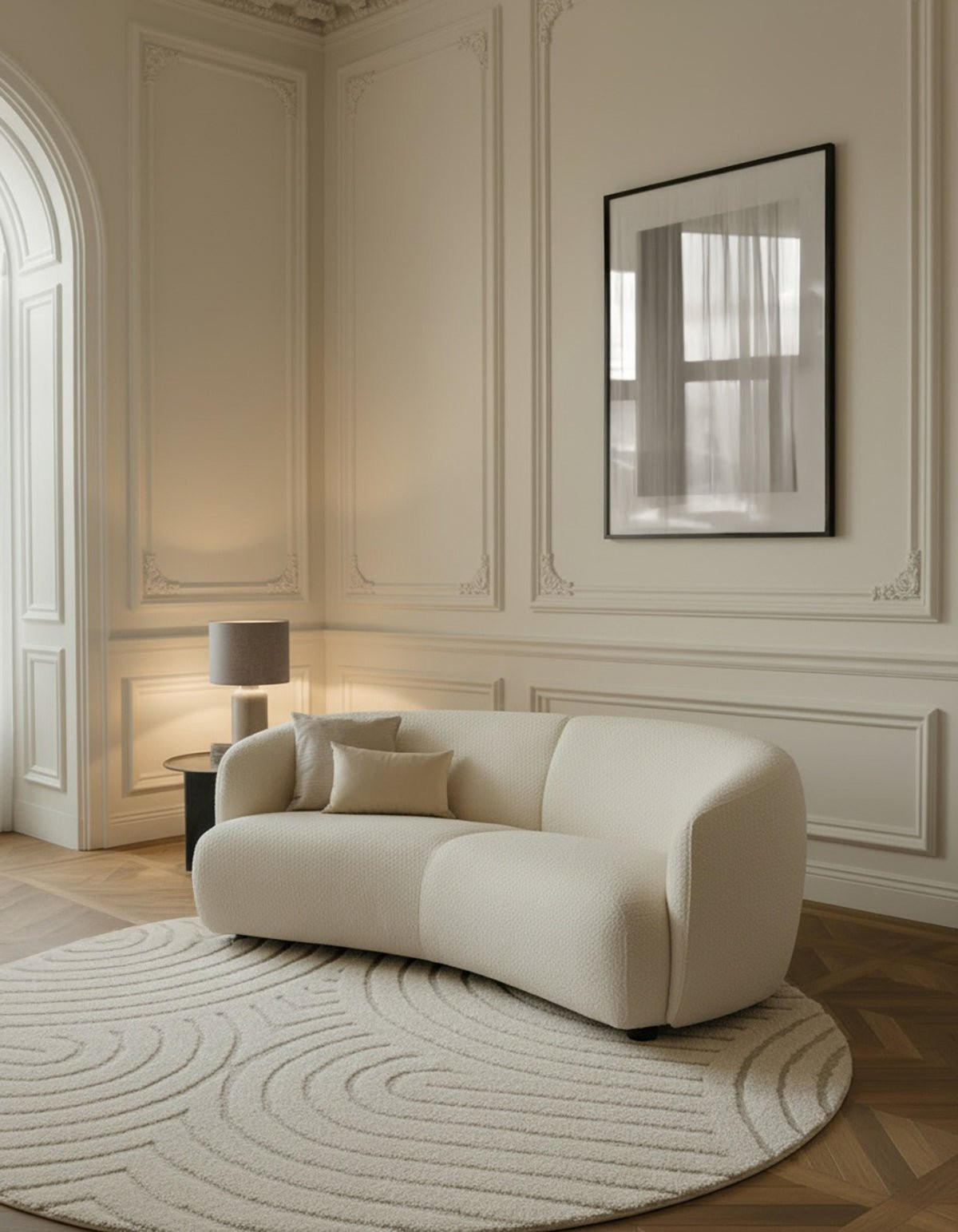 RUNDER Design Teppich mit Reliefeffekt elfenbein weiss - Weiß, Textil (120/120cm) - AFK Living