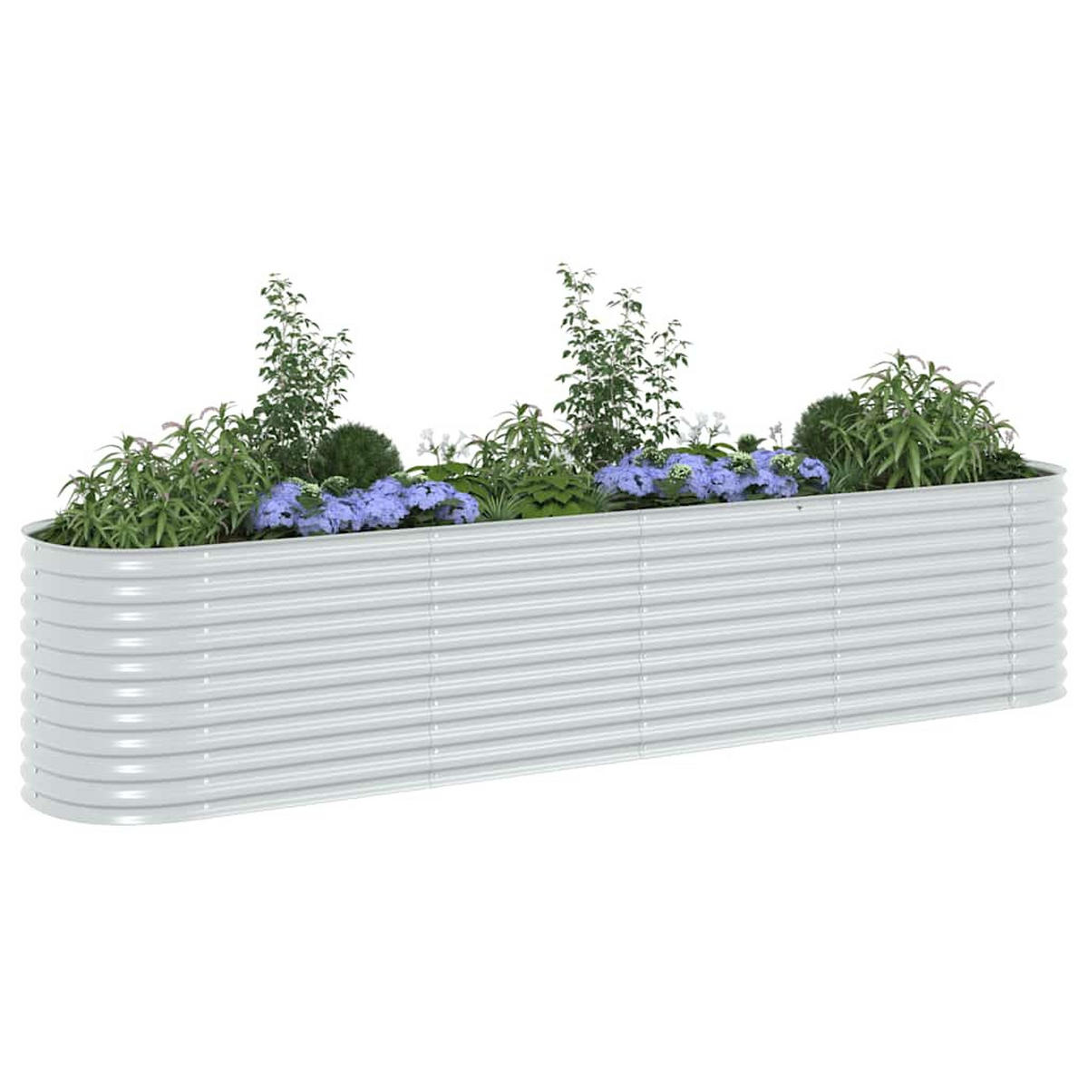 RUNDES Hochbeet für Garten BLUMO | Verzinkter Stahl | 400x80x81cm, Silber - Silberfarben, Metall (400/81/80cm) - DELUKE