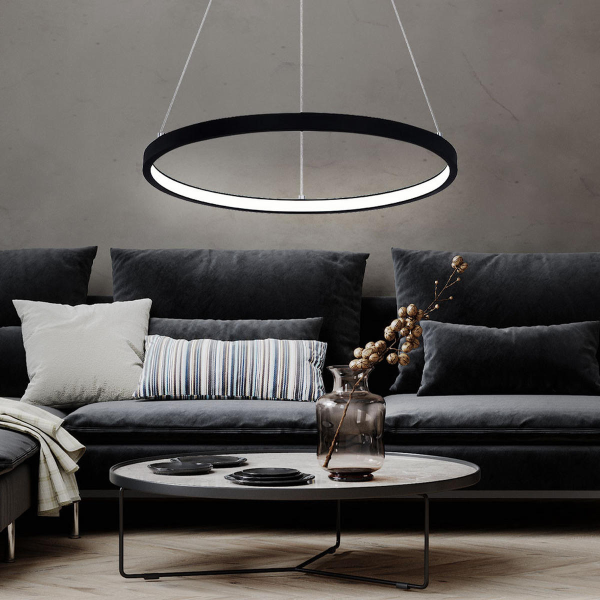 LED HÄNGELEUCHTE RALPH Schwarz Opal - Schwarz, Metall (38.5/38.5/120cm) - Globo Lighting