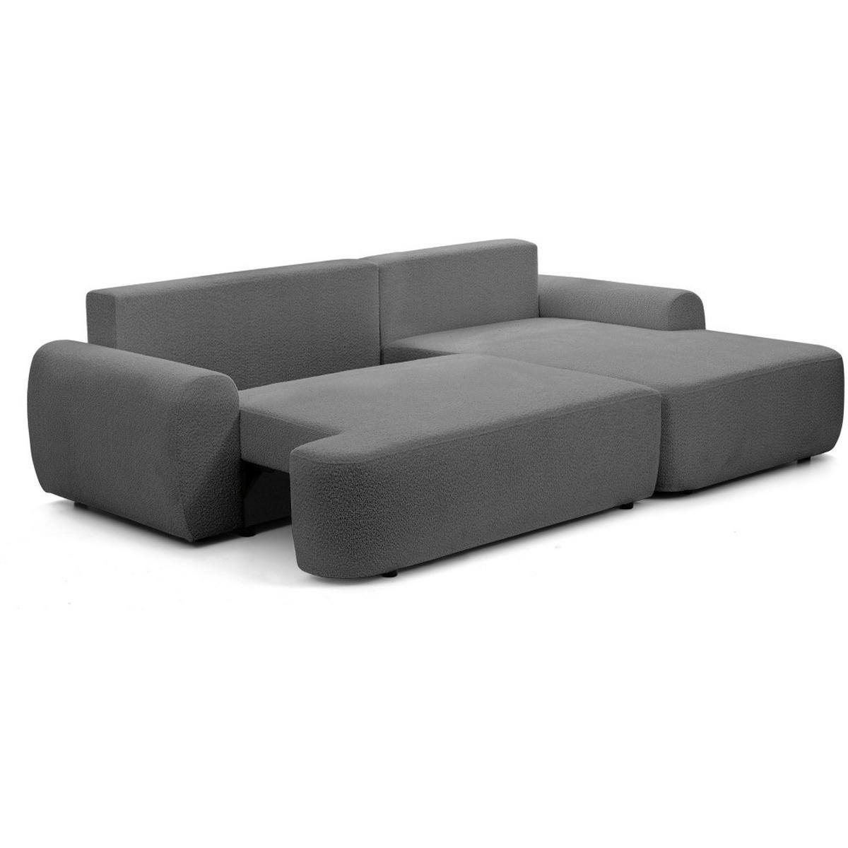 ECKSCHLAFSOFA Oliver im Bouclé-Gewebe, Grau, rechts - Schwarz/Grau, Textil (266/160cm) - Beautysofa